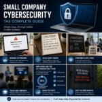 nfographic about small business cybersecurity showing phishing risks, employee training, cyber hygiene, and practical security habits for small companies.